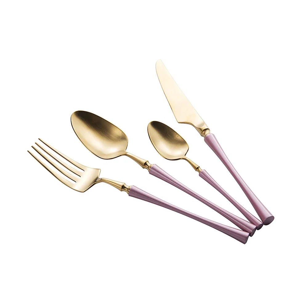 

New Design 18/8 flatware set gold plated Matte Gold Cutlery, Gold/black/white/sliver/pink