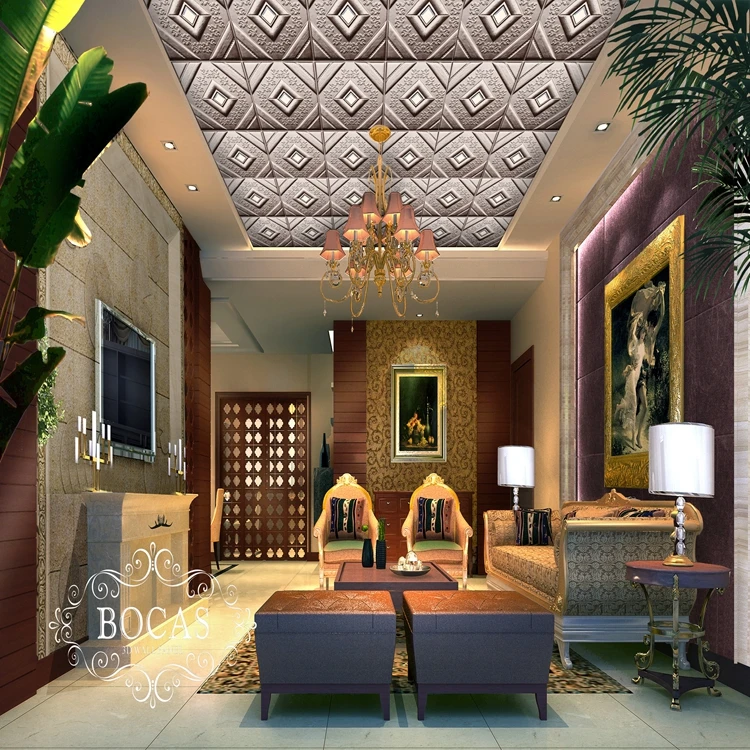 Newly Design Deep Embossed Leather Simple Pop Ceiling Design In