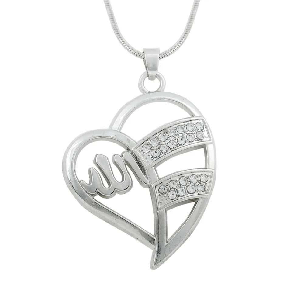 

Zinc alloy jewelry silver heart crystal necklace