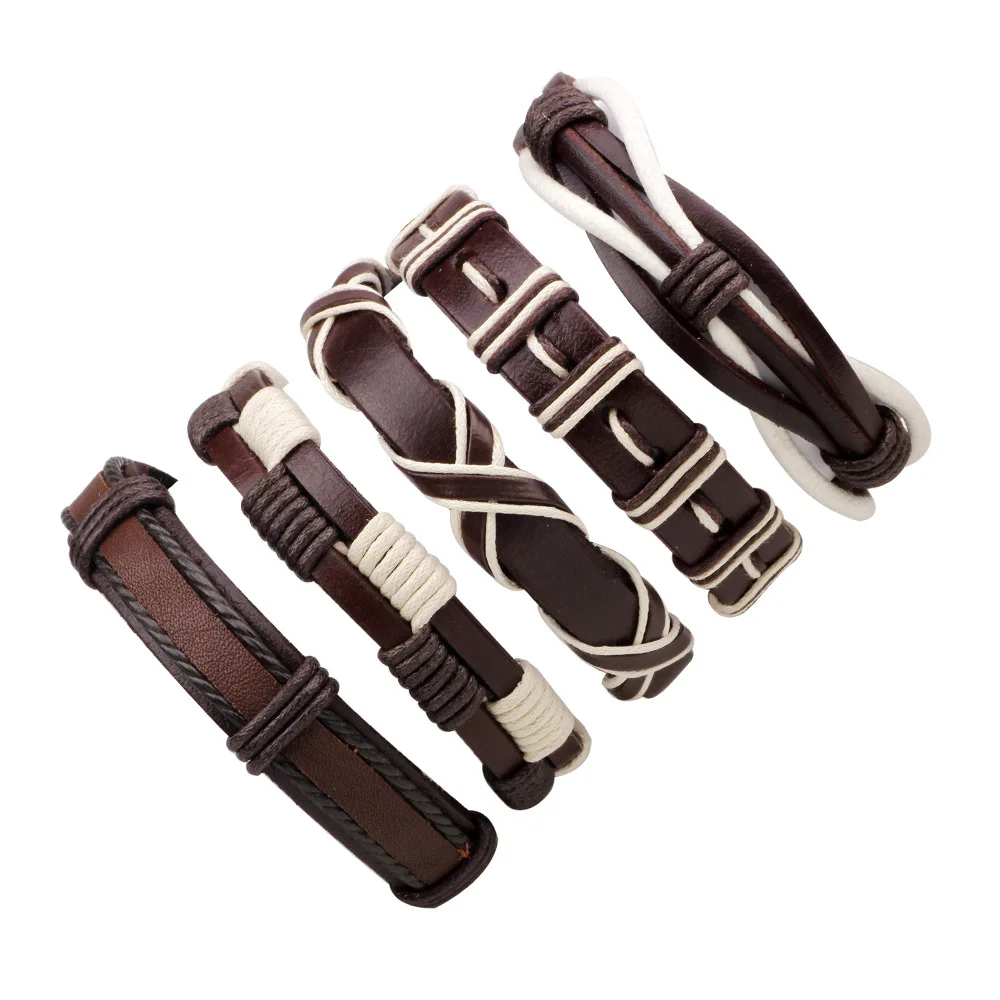 

2019 Top Selling Hip Hop Jewelry Handmade Leather Bracelet Set Stocks Selling Cheap Price Bracelet Men, N/a