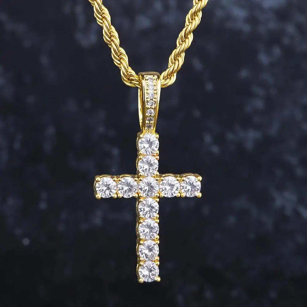 KRKC Drop Shipping 1pcs Service Silver White 14K Gold Small 5A CZ Diamond Cross Pendant Necklace