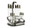 Stainless Steel Stand With Tow Oil Bottle And Pepper Bottle Set Of Condiment Holder
