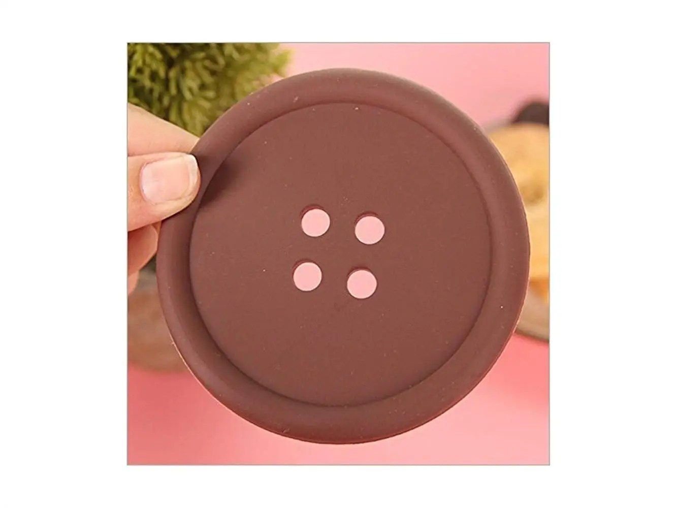 Yuchoi Perfectly Shaped Creative Cup Cushion Holder Cute Colorful Round Button Shaped Non-slip Insulated Silicone Cup Mats (Coffee)