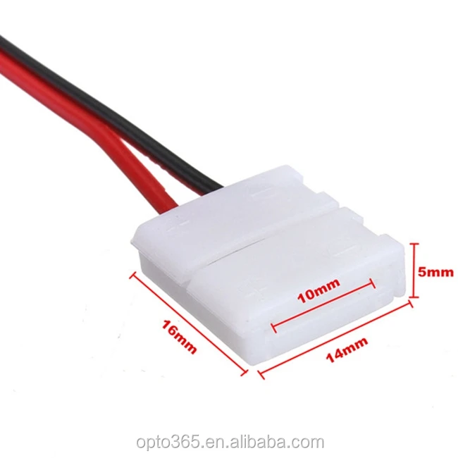 solderless clip-on 2 pin single color LED strip connector wired cable at the both side 10mm Width PCB for 5630 5050 3014