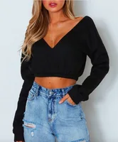 

Deep v neck sexy knot cool blouse shirt women Long sleeve slim crop top 2018 Spring white blouse blusas Cross Top