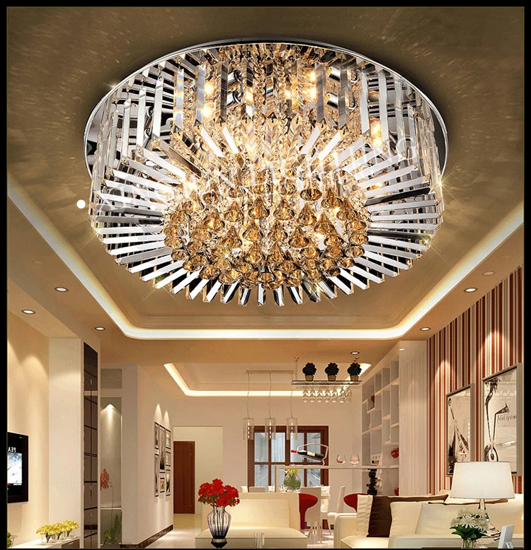 XingJun residential chandelier LED Stainless Steel hanging pendant crystal ceiling light modern