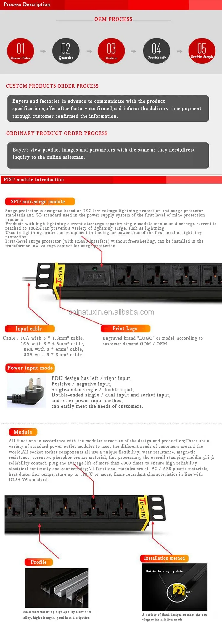 19 inch ground universal standards PDU with switch and overload device
