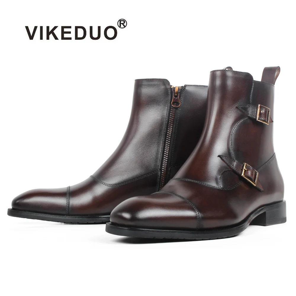 

VIKEDUO Hand Made London Style Office Buckle Straps Designer Dress Shoes Grain Leather Genuine Men s Boots, Maroon