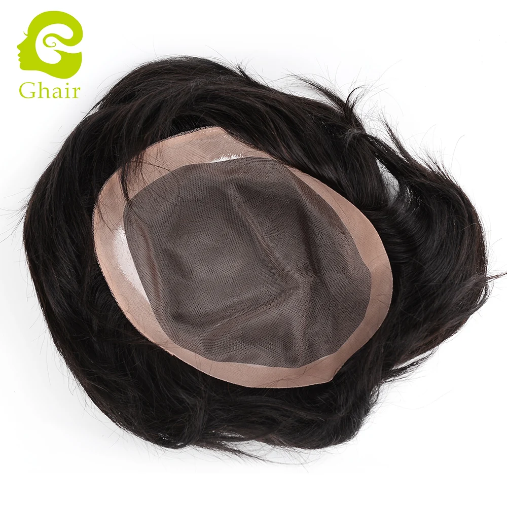 Natural Black Men Hair Wig Wavy Mono Toupee Men Hair System Unit