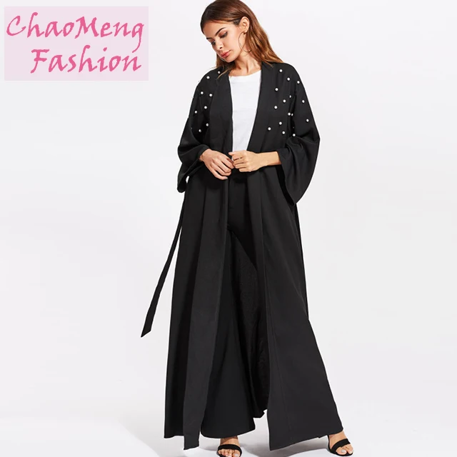 

1538# Kimono Woman Cardigan Wholesale Clothing Dubai Islamic Jubah Muslimah Turkish Middle East Open Abaya, Black/customized