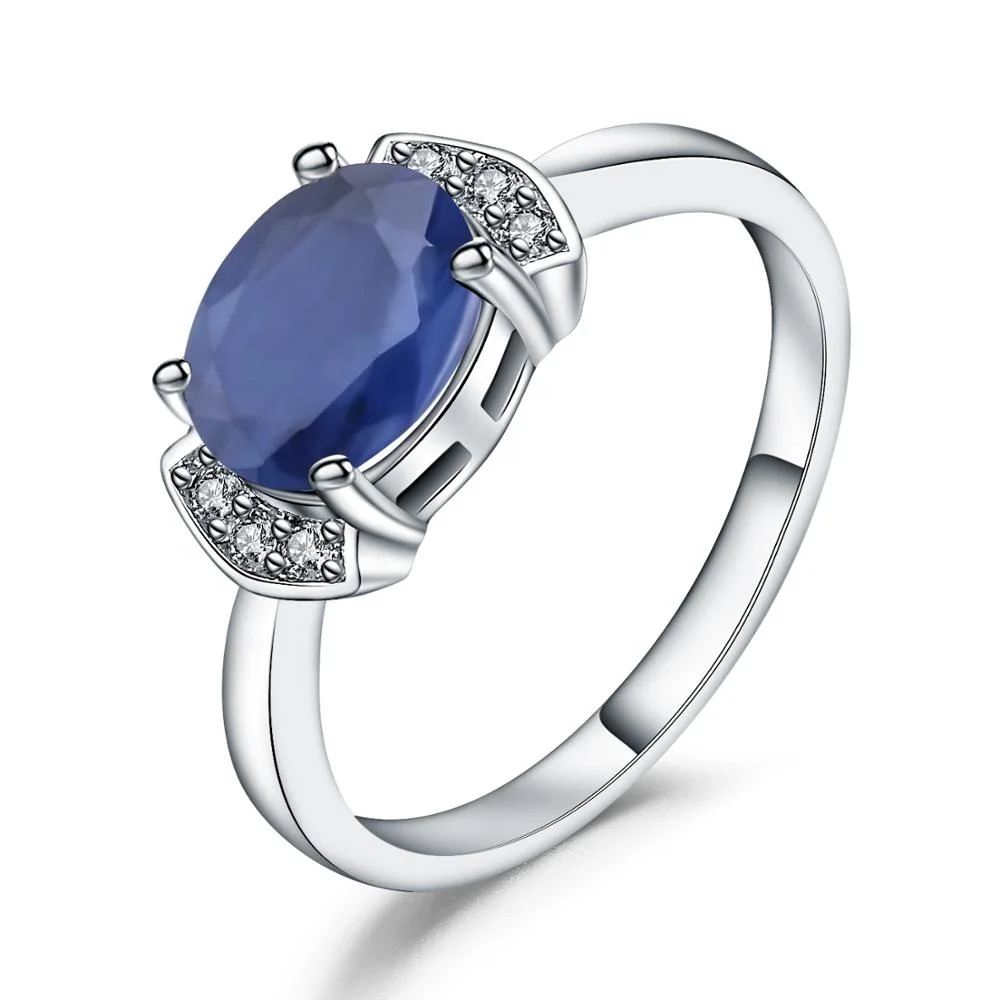 

Abiding Women Engagement Wedding Jewelry 925 Sterling Silver Ring Classic Natural Blue Sapphire Rings