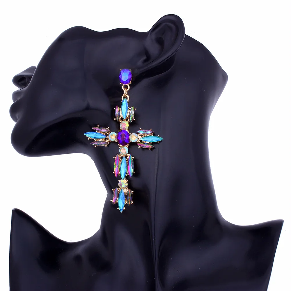 

Big Cross Earrings For Women Large statement Earrings crystal dangle earing rhinestone fashion jewelry trendy