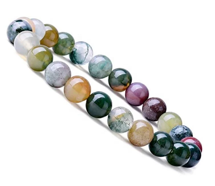 

Natural 8mm Indian Agate Fancy Jasper Crystal Energy Stone Elastic Stretchable Beads Bracelet Healing Power, Multi color