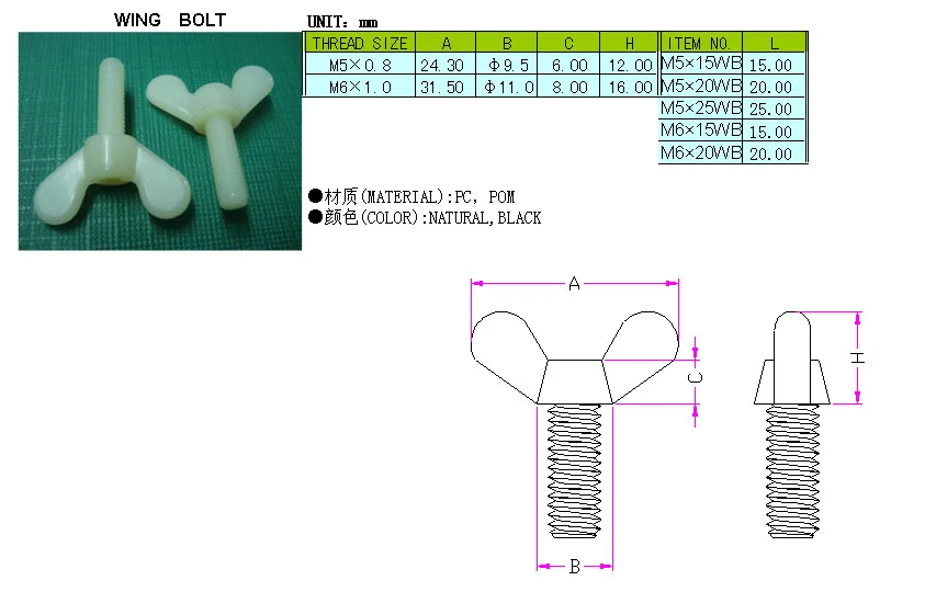 Plastic wing screw Butterfly wing screw bolts(M5M6), View plastic wing