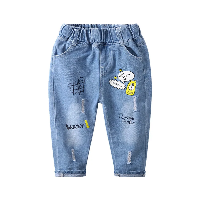 

2019 spring new trousers in children's fashion cartoon hole casual jeans, Picture