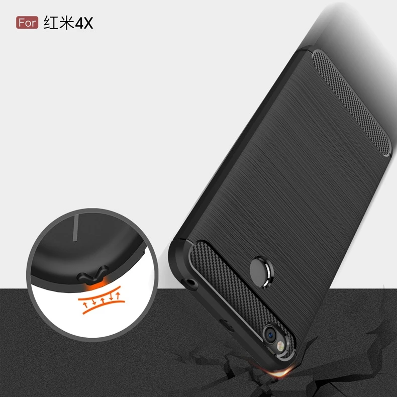 2017 New Arrival Carbon Fiber Tpu case For Xiaomi Redmi 4 4X brushed tpu soft cover For Xiaomi Redmi 4 4X