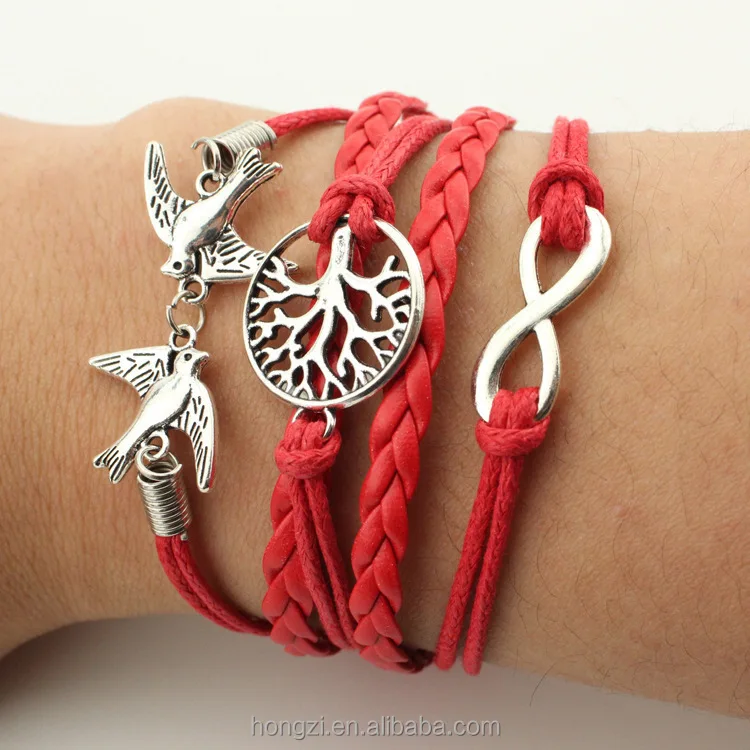 

2021 Hand woven bracelet Christmas tree silver bird multilayer bracelet wax rope weaving