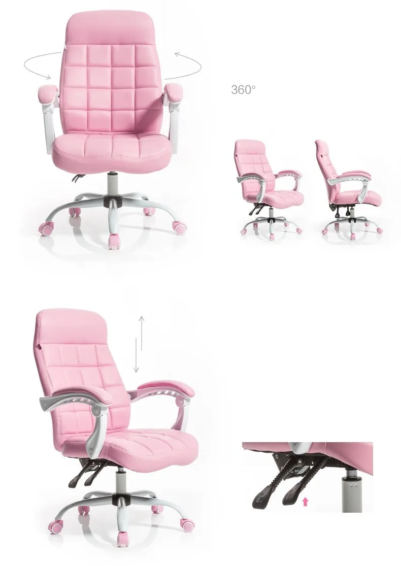 Luxury Pink Leather Reclining Office Chair High Back Comfortable Boss