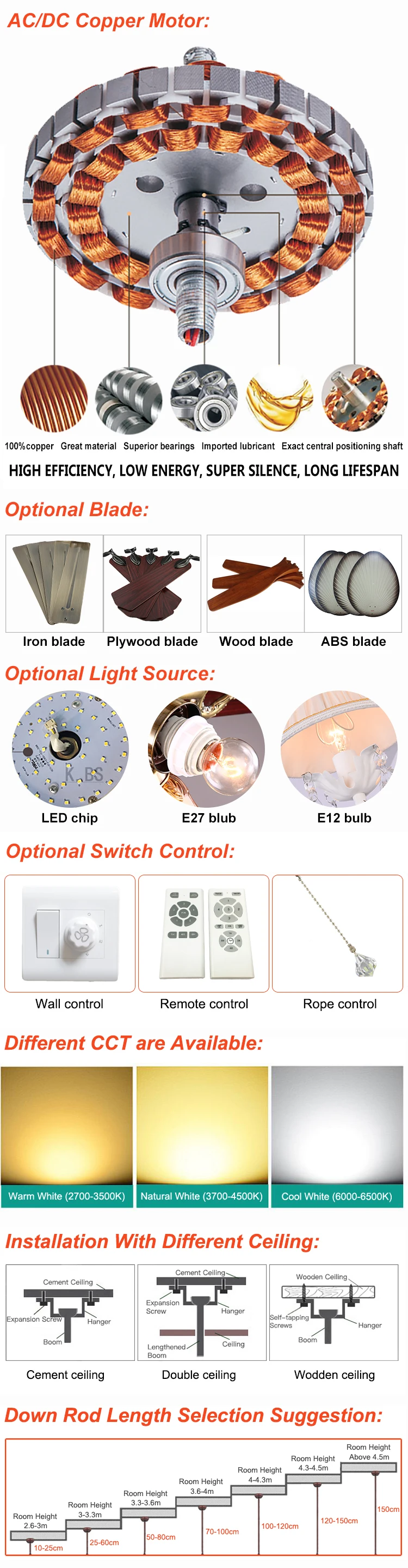 Hot Wholesale Speed Control Lower Noise Air Conditioning Ceiling Fan Without Light