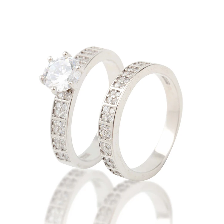 

925 italian silver 18k white gold couple wedding ring, N/a