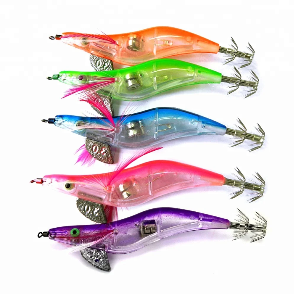 

HENGJIA Flashing Electronic plastic shrimp lure luminous squid jig hook Led light fishing lure, Choose