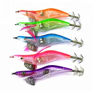 HENGJIA Flashing Electronic plastic shrimp lure luminous squid jig hook Led light fishing lure