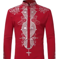 

A4159 Mens African Clothing Tribal Dashiki Traditional Maxi Stand Collar Long Sleeves Plus Size Dress Shirt