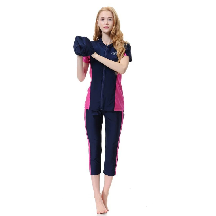 

Solid color front zipper short islamic mslim women bathing suit, Picture
