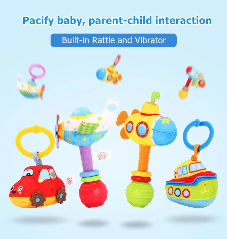 Cartoon Vehicle Car Jitter Baby Car Seat Toy Stroller Rattle Wholesale