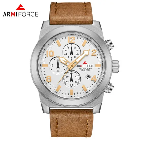 

ARMIFORCE 8011 Men Quartz Watch Leather Band Luminous Hands Calendar Stopwatch