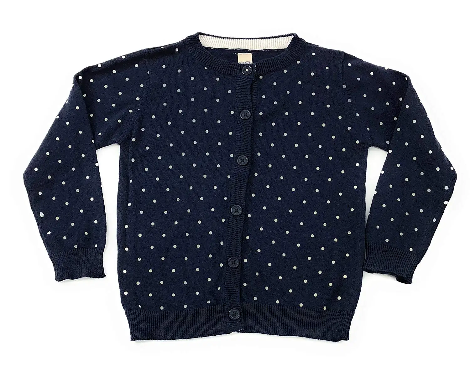 OshKosh BGosh Little Girls Oatmeal Grey Pink Polka-Dot Knit Cardigan Button Sweater