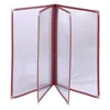 Transparent PVC Leather Wrapped Restaurant Menu Cover Foldable 8.5X11 inch Burgundy Trim 4 Pages 8 Views