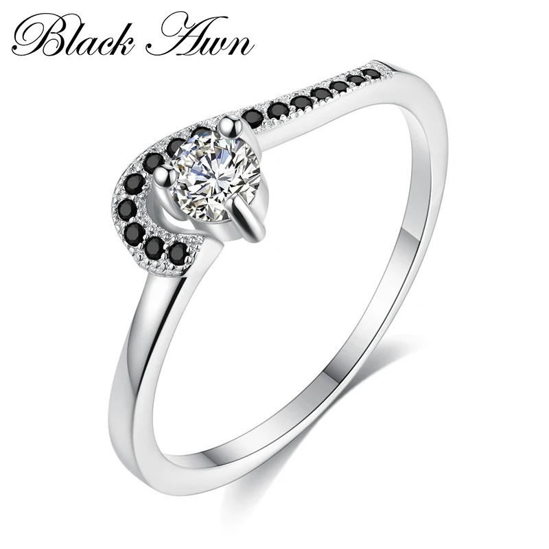 

[BLACK AWN] Genuine 100% 925 Sterling Silver Jewelry Wedding Rings for Women Femme Ring Bijoux Bague C039