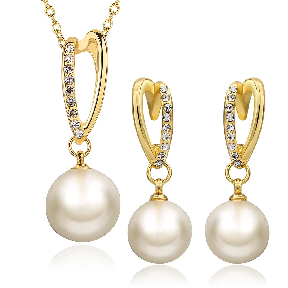 

18K gold turkish goods heart pearl yellow gold necklace and earrings jewelry sets Yiwu Hainon Wholesale, Gold/rose gold