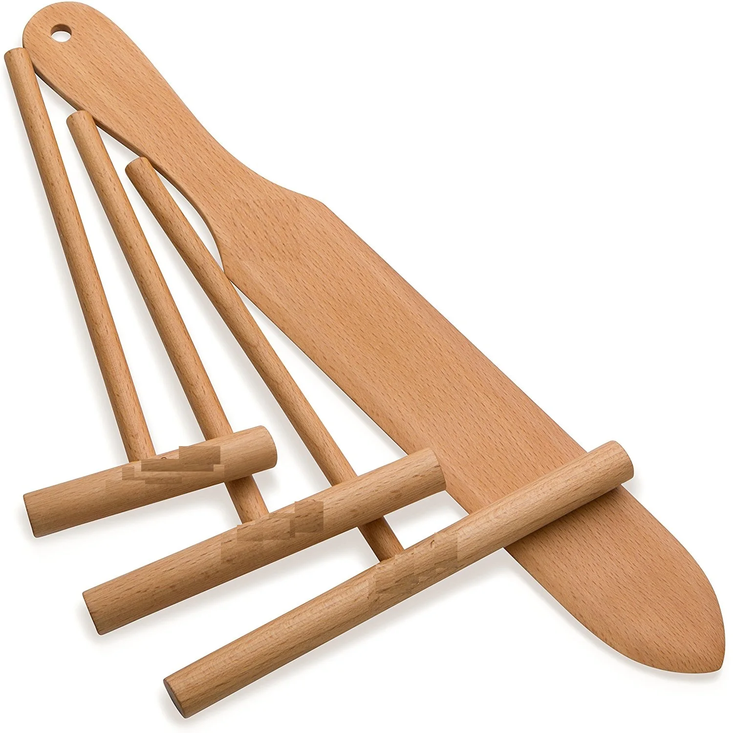 L Perfect Size to Fit Medium Crepe Pan 100% Natural Beechwood Crepe Spreader and Spatula for Cooking Wooden Crepe Spatula and spreaders| Wooden Spatula Set 