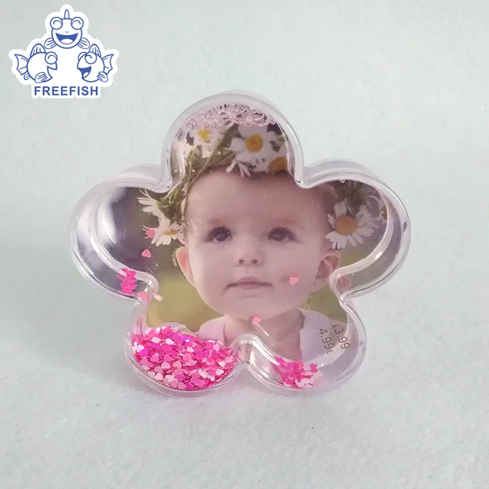 Circular Glitter Liquid Photo Frame,Plastic Acrylic Floating Sparkle