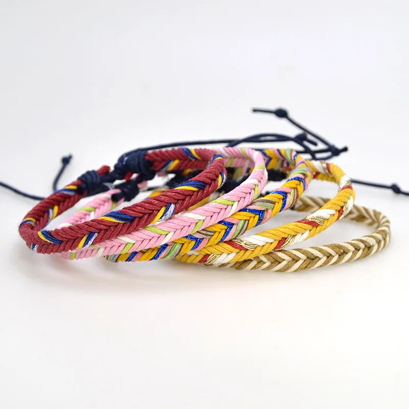 

Hot Sale Cheap Adjustable Folk Cotton And Hemp Cord Colorful Bracelet Handmade Braided Ethnic Style Rope Straw Weaving Bracelet, 26 differnt colors for your choosing