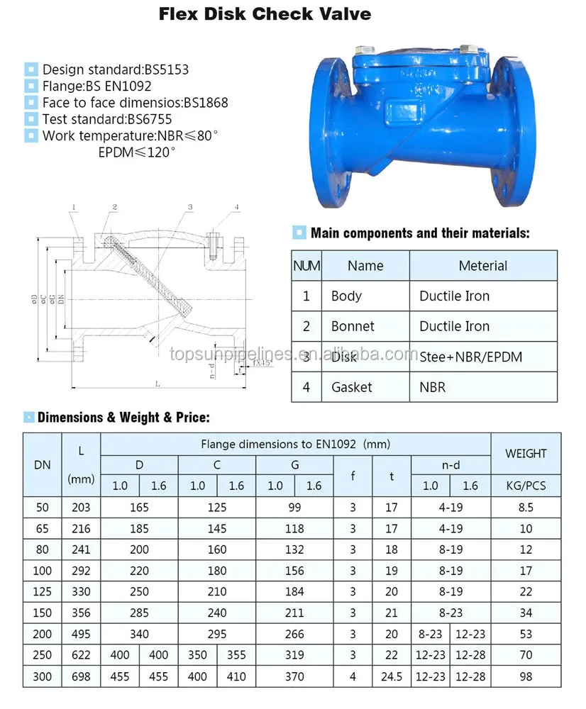 Bs5153 Ductile Cast Iron Flexible Disc Check Valve, High Quality Bs5153