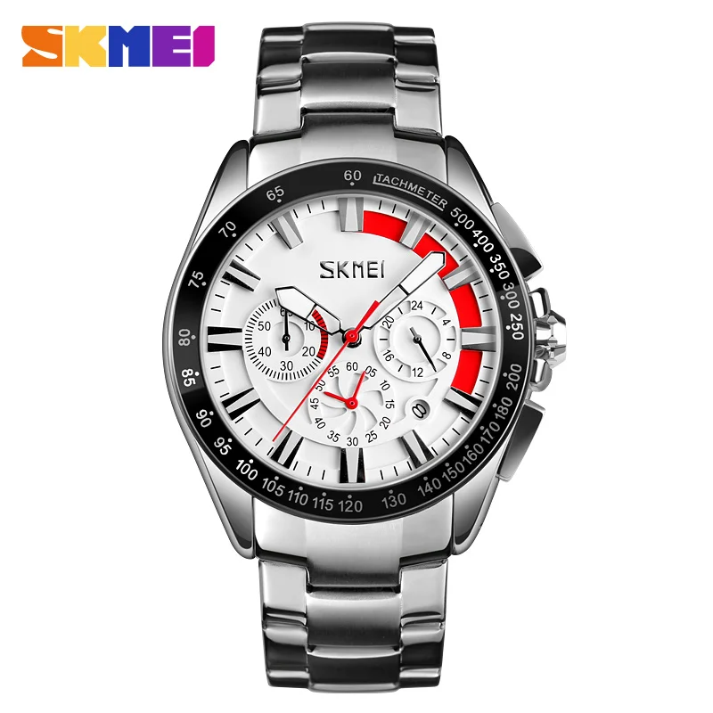 

SKMEI 9167 luxury stainless steel back auto data man wrist watches waterproof relogio, Black;white;orange;blue