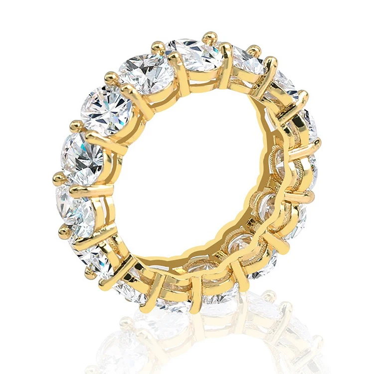 

18k gold plated cz iced out cubic zirconia men's gold tennis ring