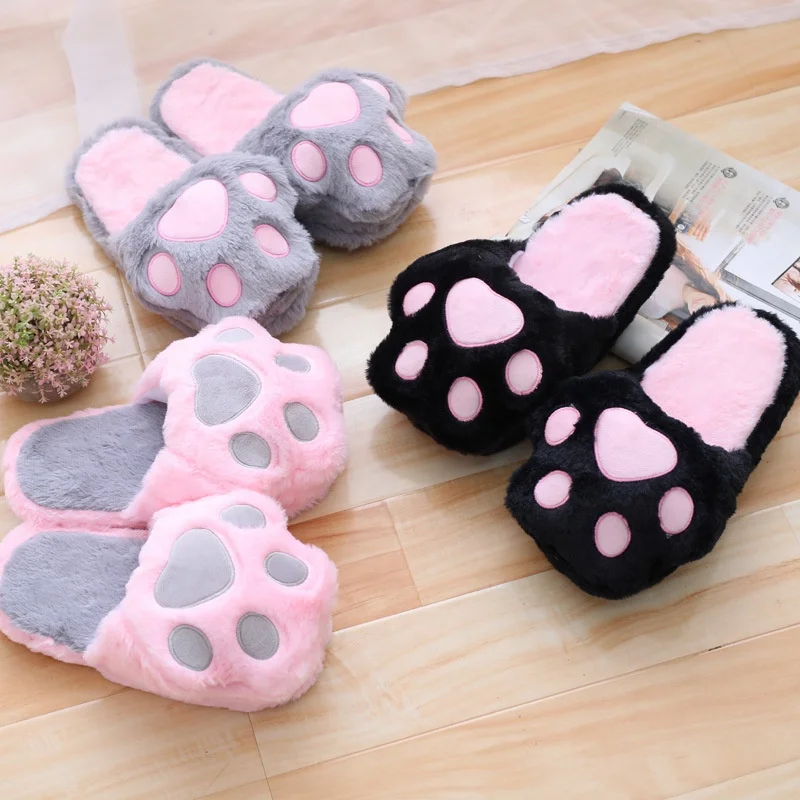 

Indoor plush slipper slipper cute fluffy cat claw cotton slipper