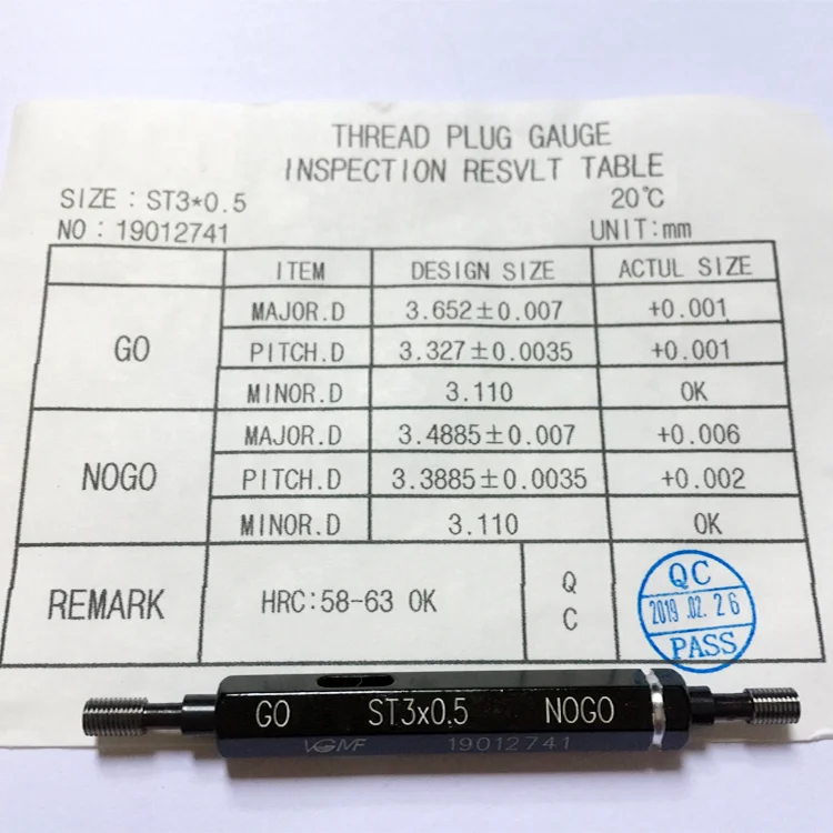 High Precision St Thread Plug Gauge With Inspection Result Table Buy