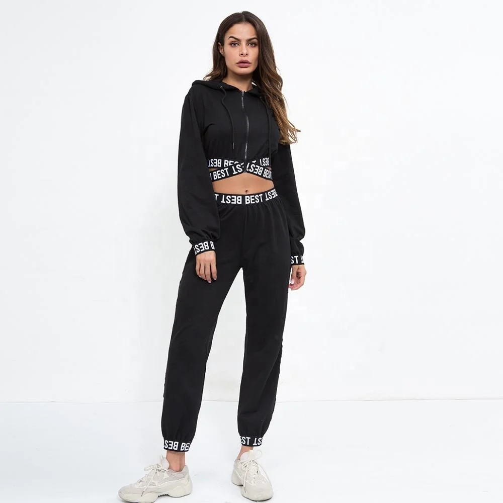 

Wholesale Hot Sale 2019 New Design Wholesale Black 2 pieces Women Tracksuits, N/a