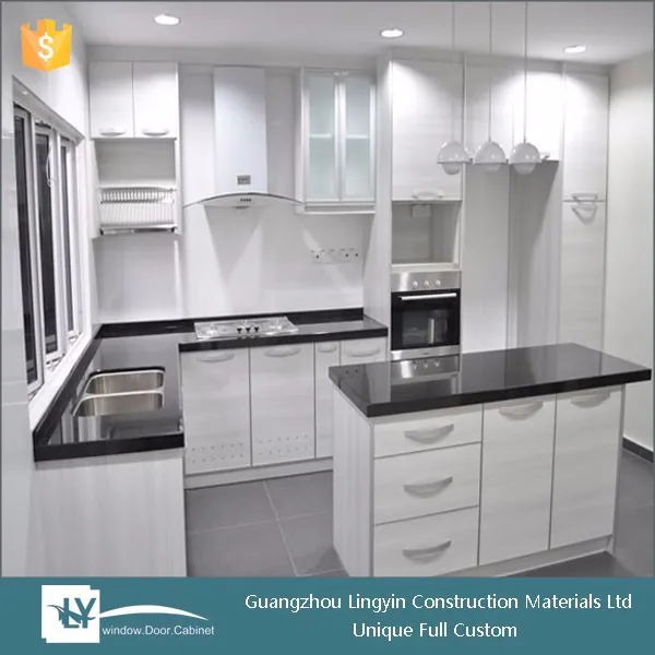 Estilo moderno blanco de pvc gabinete de cocina con puertas de ...