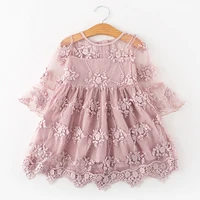 

Pink Girl Dress Lace Long Sleeve Kids Dress