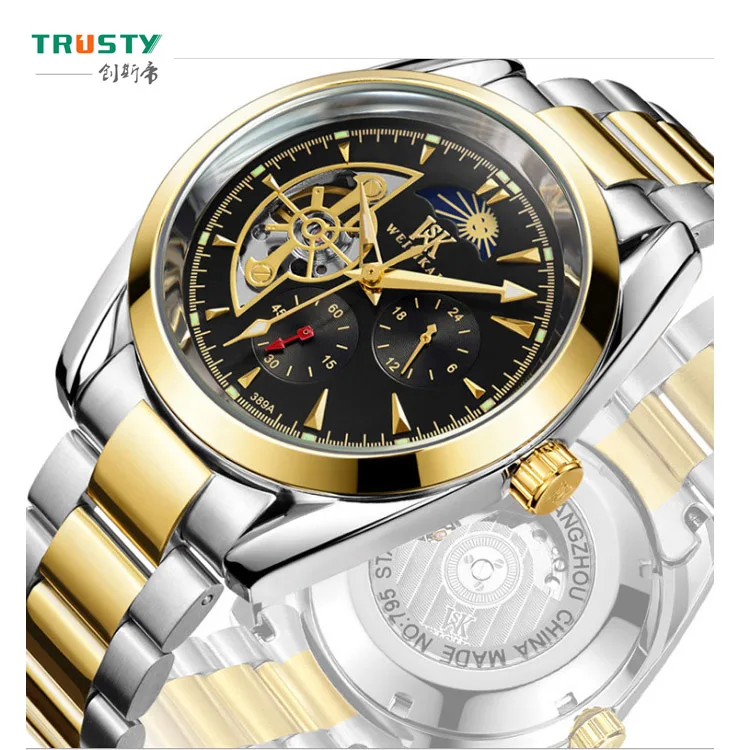 

skeleton luxury cool mans watch multiple time zone timepiece chronograph automatic men watches, N/a