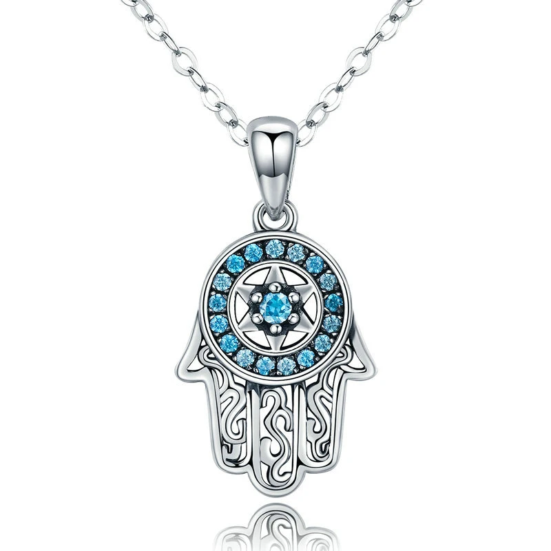 

GN02 Genuine 925 Sterling Silver Boho Fatima Guarding Hand Pendant Necklaces Women Turkish Jewelry