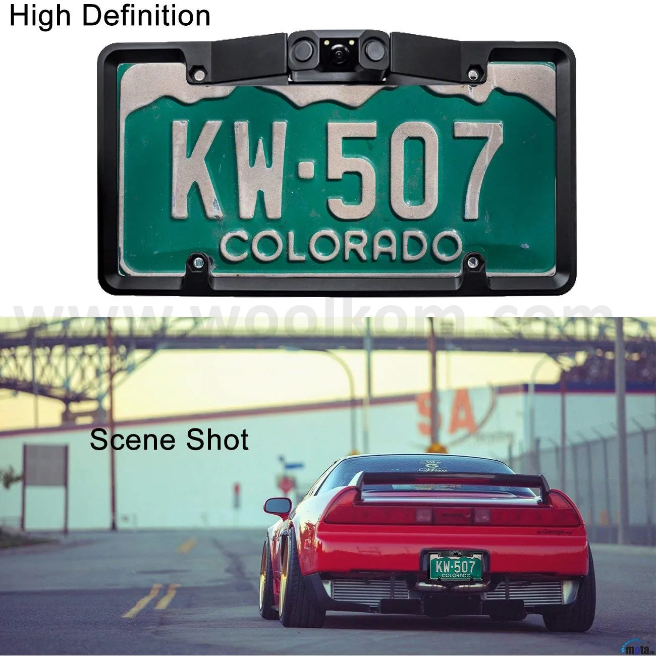 Backup Camera License Plate Frame No Drill With 2 Radar Sensors Bibi