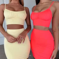 

Free Shipping two piece strap crop top with mini dress New Design Fashion Clothes Casual Wear Summer Party Lady Dress