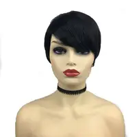 

8 inches short black color bangs straight hair synthetic wigs for women